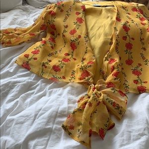 VERY cute yellow floral wrap around top